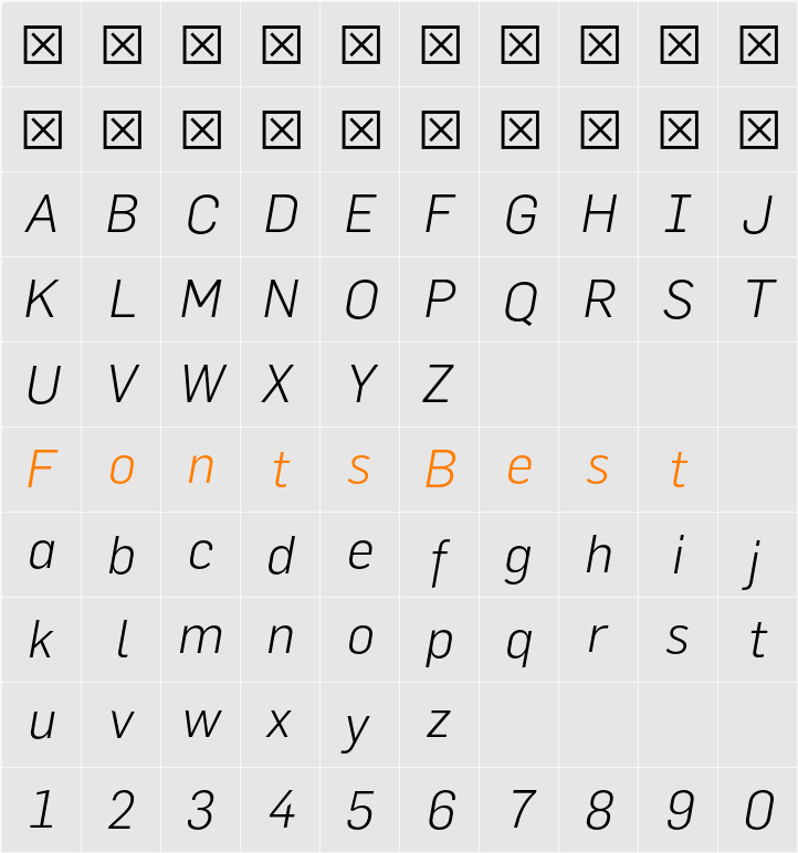 Flama Light Italic Character Map