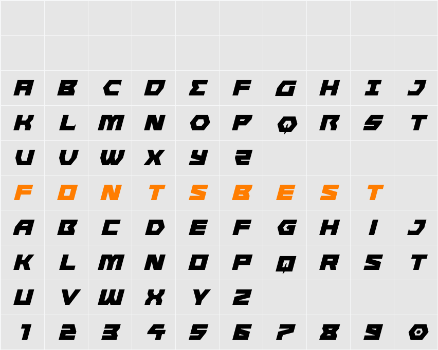 Cyberform Title Italic Character Map