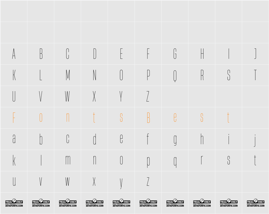 Heading Now Trial 21 Thin Character Map