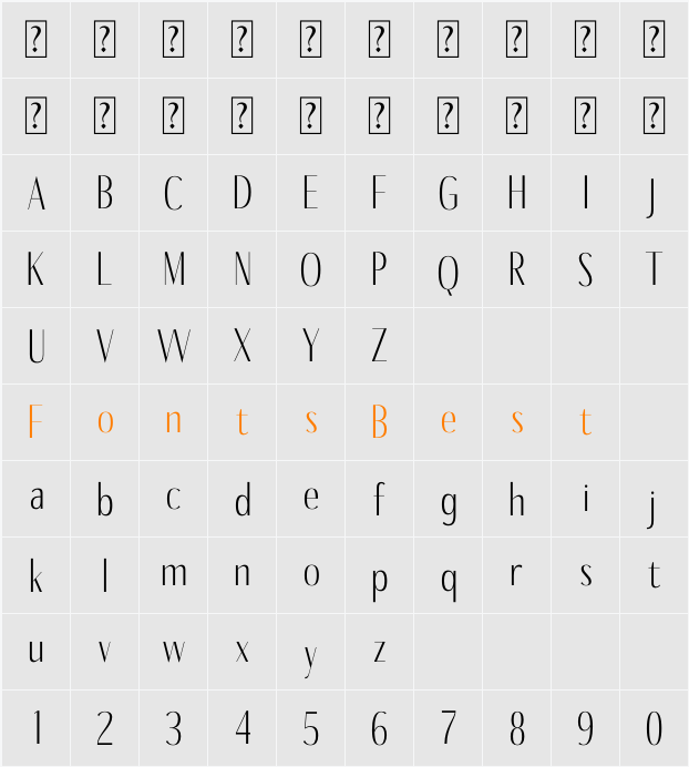 Benedict Sans Light Character Map