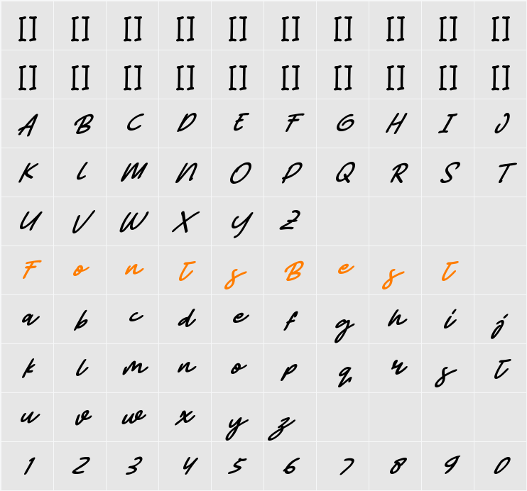 Abiyu Chan Italic Character Map