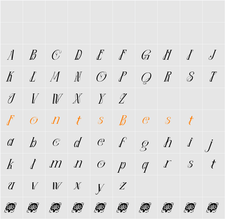 Elnora DemoSlant Character Map