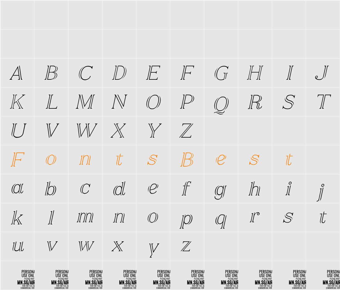 Airium Italic PERSONAL USE ONLY Character Map
