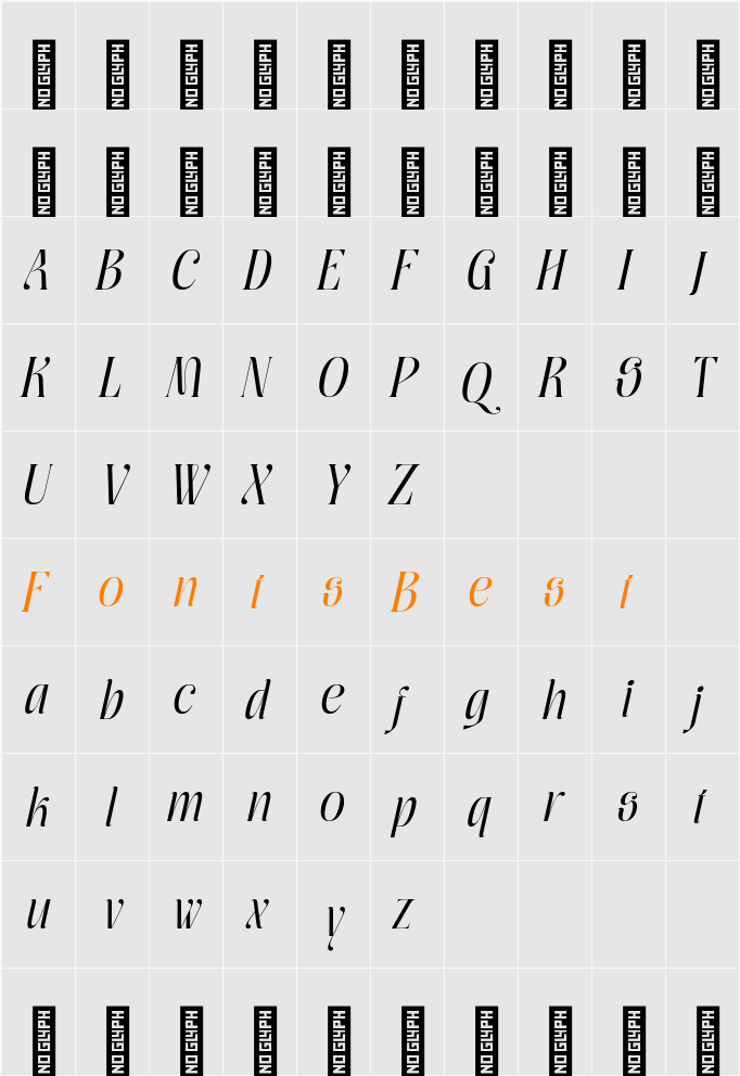 Moxtas Italic Character Map