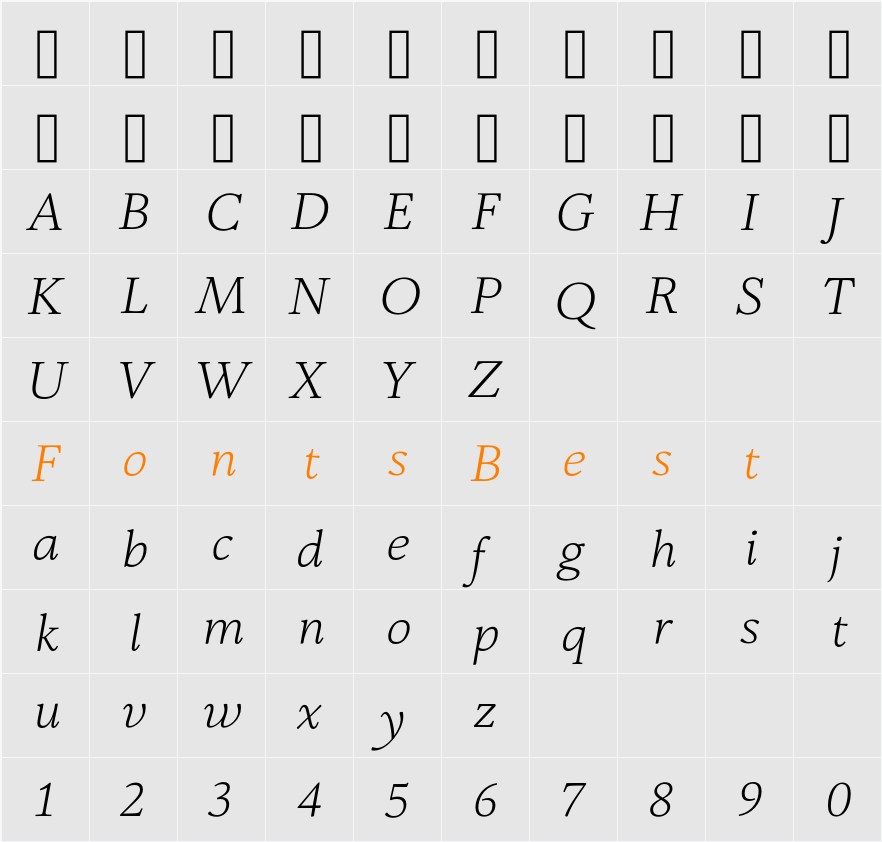 Fermata Light Character Map