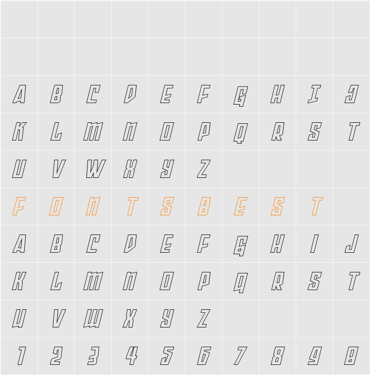 Splashpoint Outline Italic Character Map