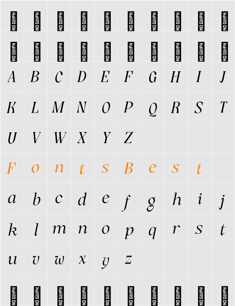 Rogik Light Italic Character Map
