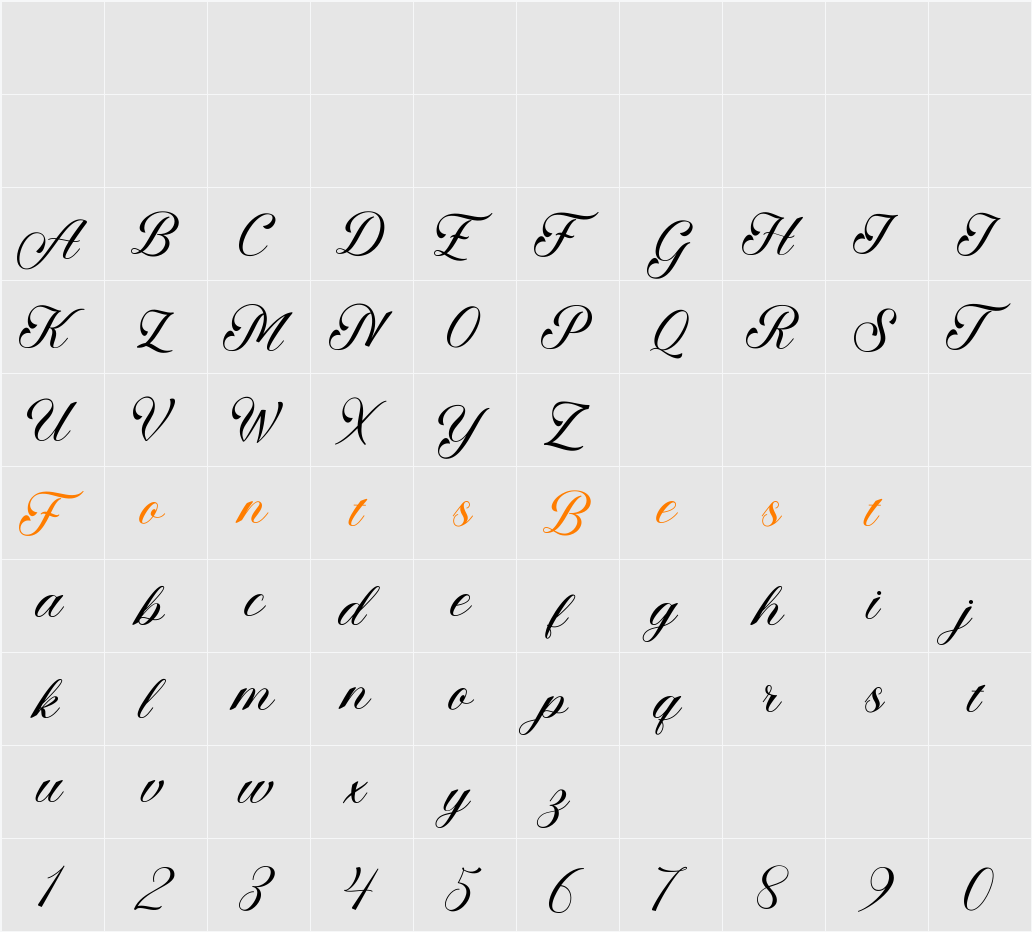 Angelta Script Character Map
