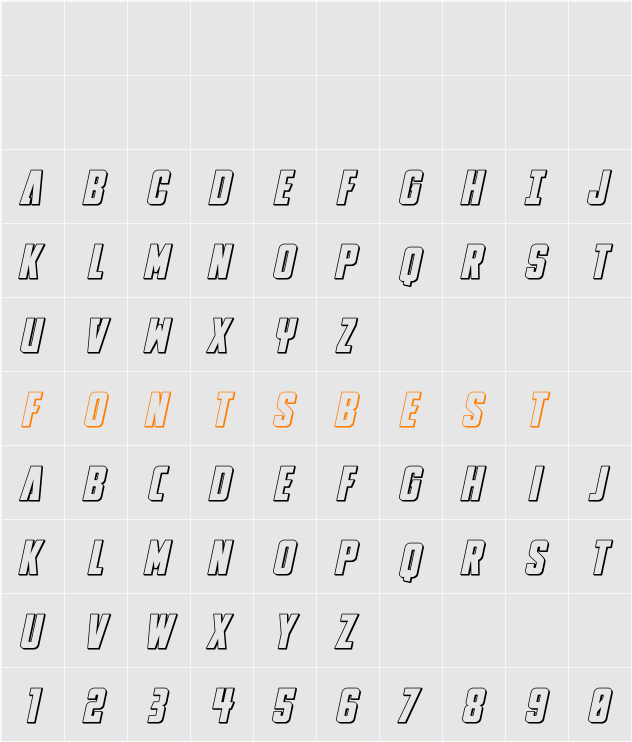 DiaClone 3D Italic Character Map