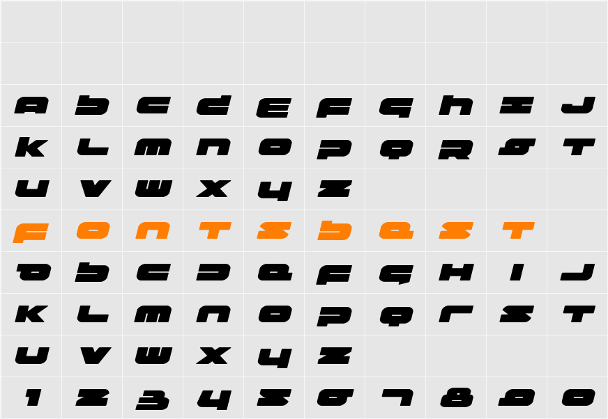 Delmoto Expanded Italic Character Map