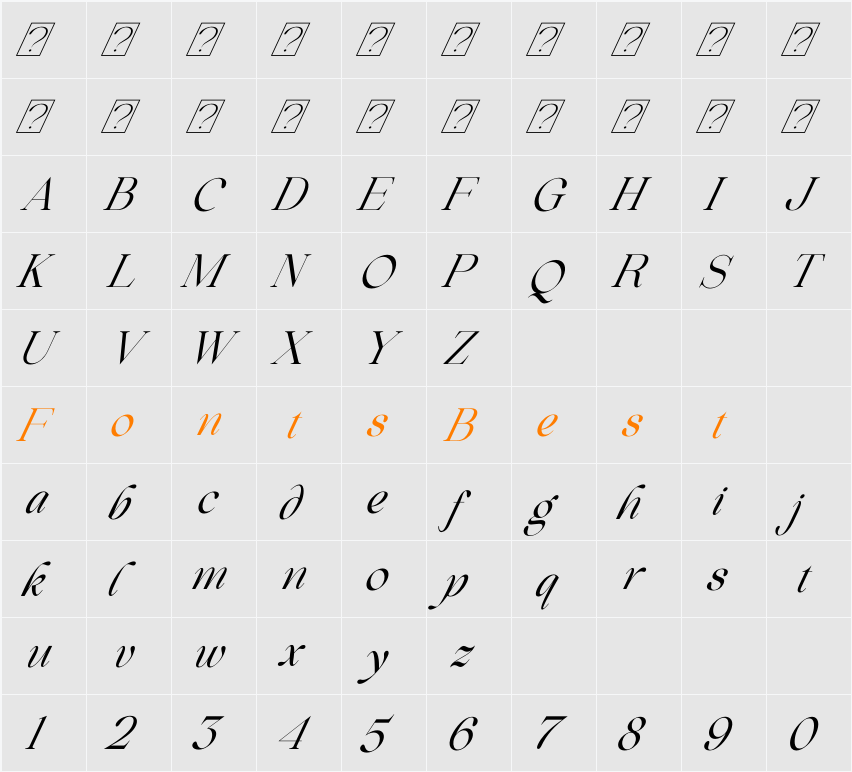 Beautiful Comethrue Regular Ultra Condensed Character Map