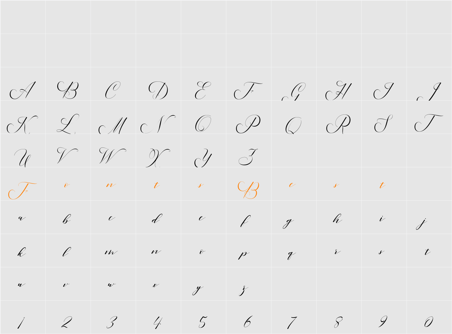 Lucinda Script Character Map