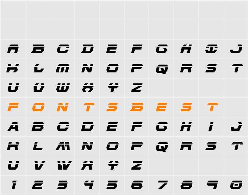 New Cyborg Laser Italic Character Map