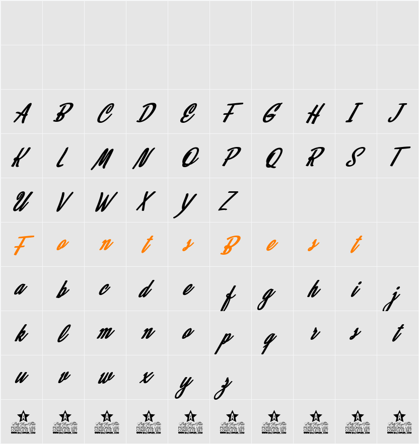 Alamoana Personal Use Character Map
