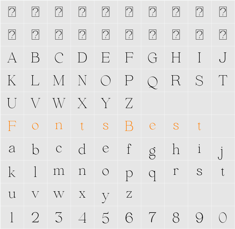 Beautiful Comethrue Thin Condensed Character Map