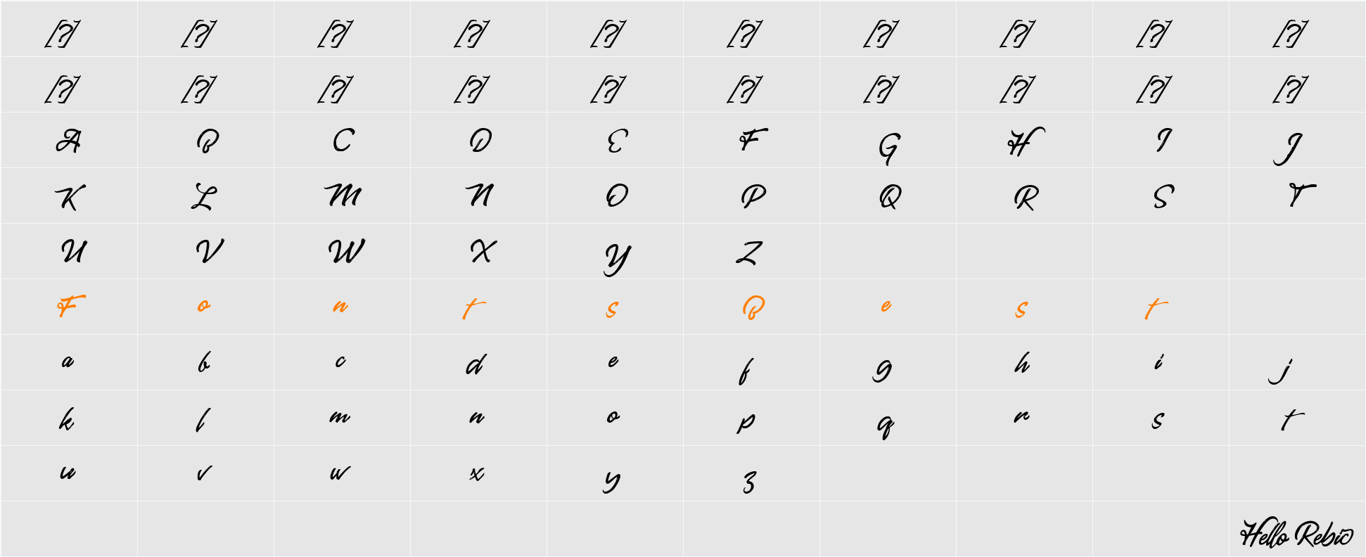Hello Rebic Character Map