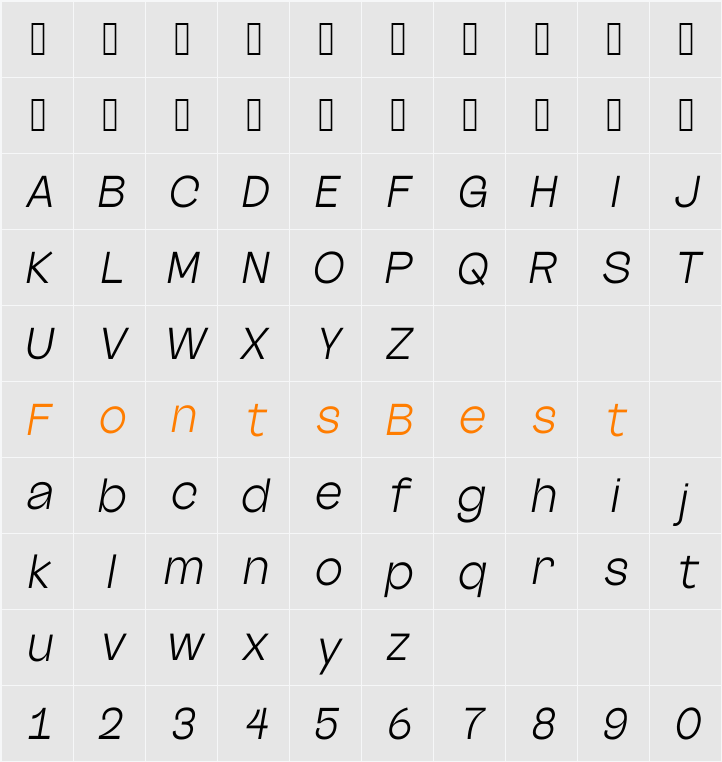 Outreque Light Character Map