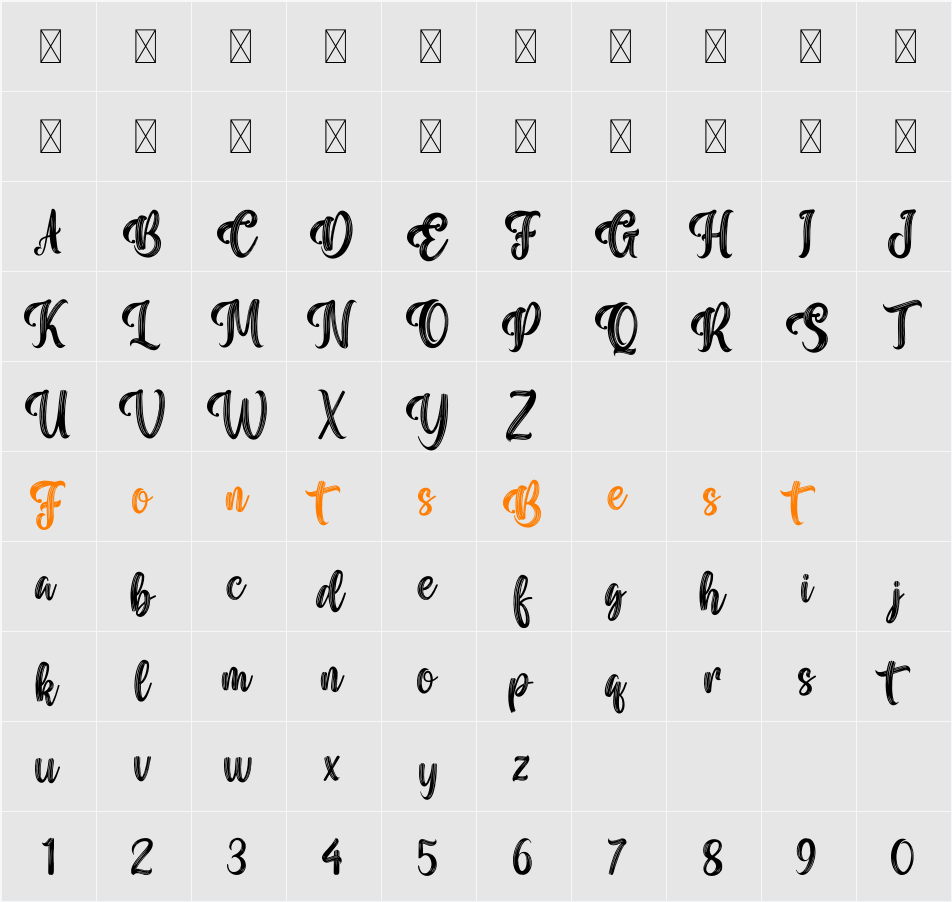 Vintage Brush Character Map