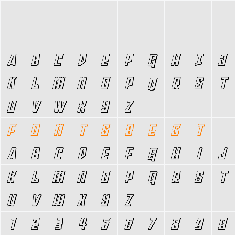 Splashpoint 3D Italic Character Map