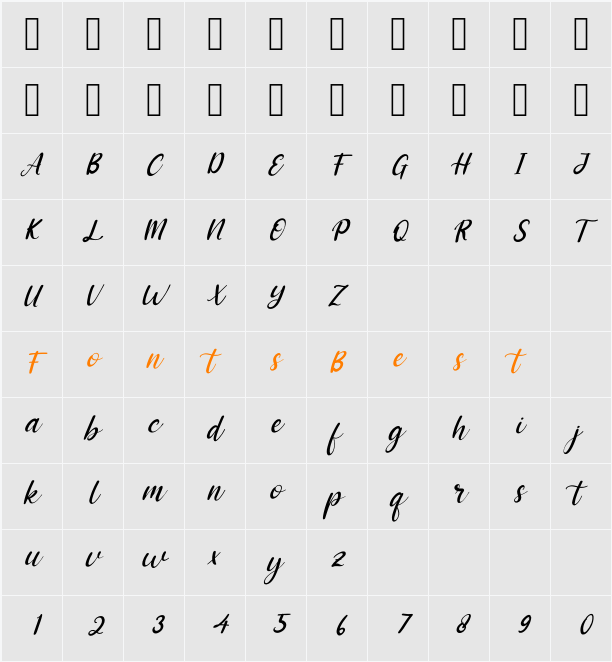 Adriana Italic Character Map