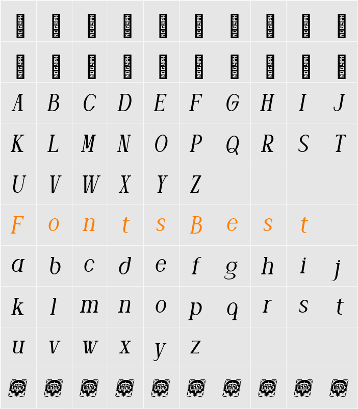 Ankora DemoSlant Character Map