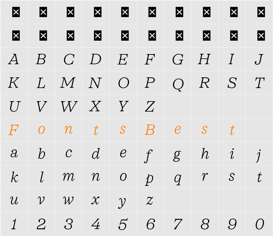 SFT Schrifted Serif TRIAL T T Light Character Map