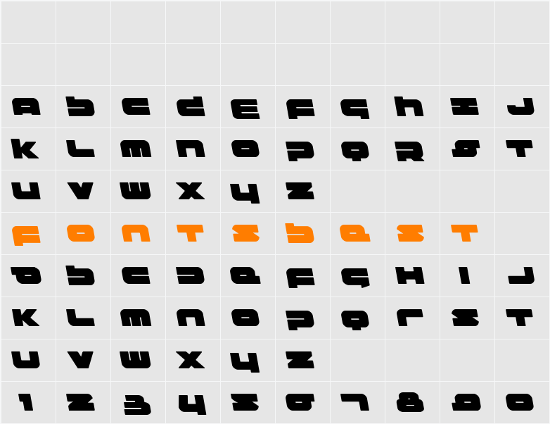 Delmoto Semi-Leftalic Character Map