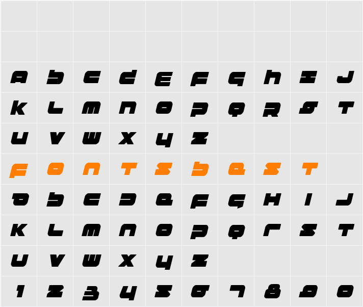 Delmoto Condensed Italic Character Map