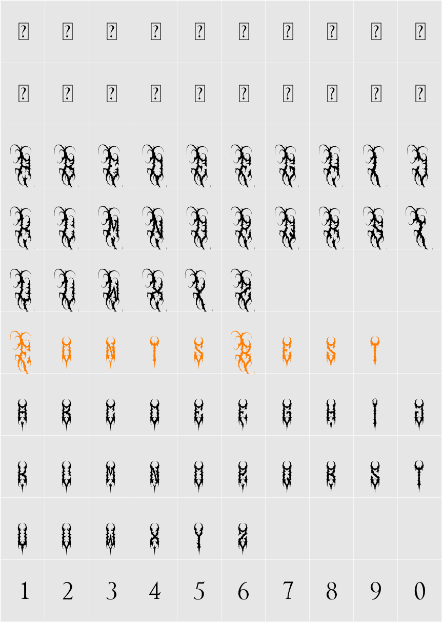 ROSES METAL Character Map