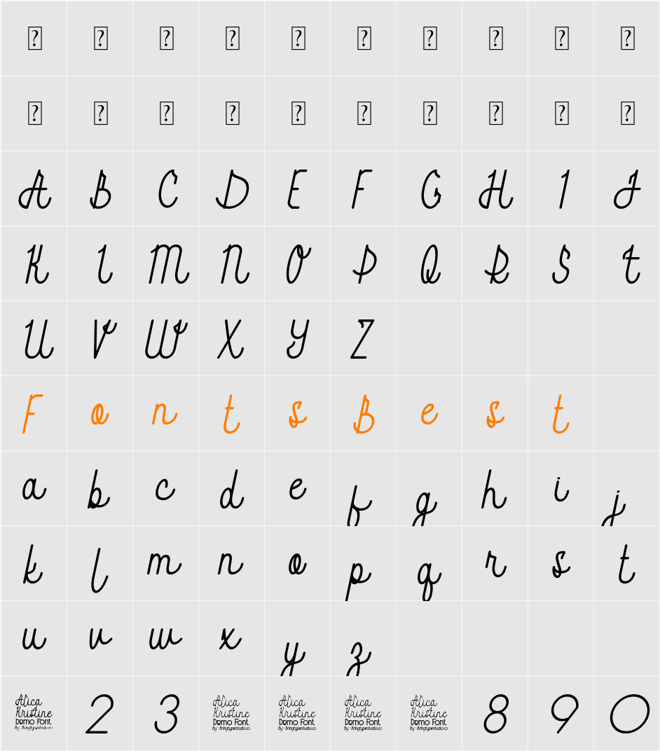 Alica Kristine Bold Slant Character Map