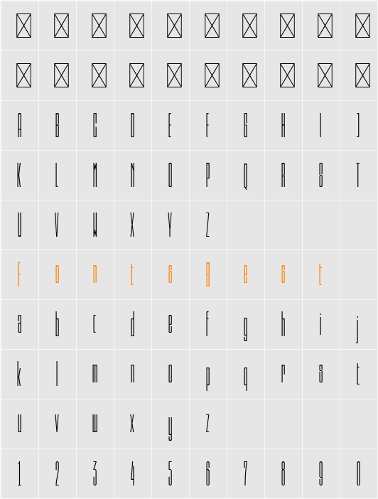 Psilograph Thin Character Map