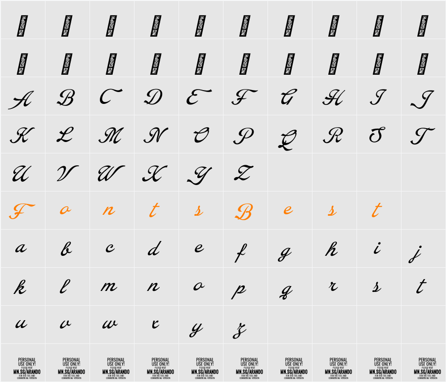 Arando Script PERSONAL USE Character Map