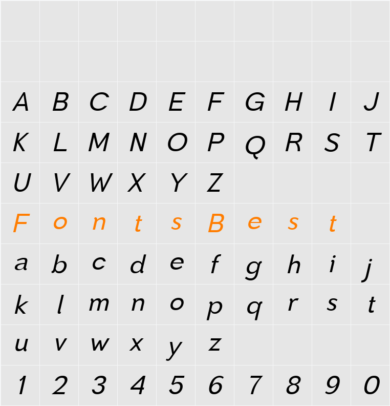 Toiban Italic Med Character Map