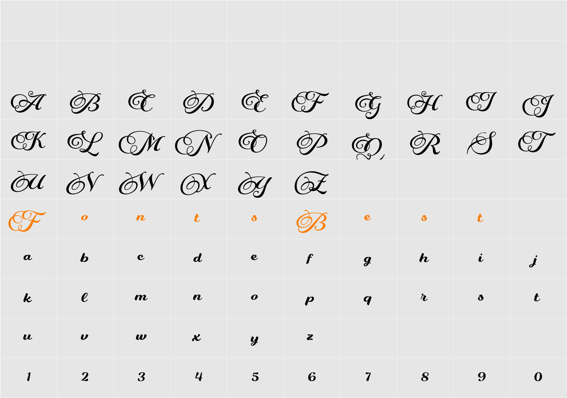 Winston Script Character Map