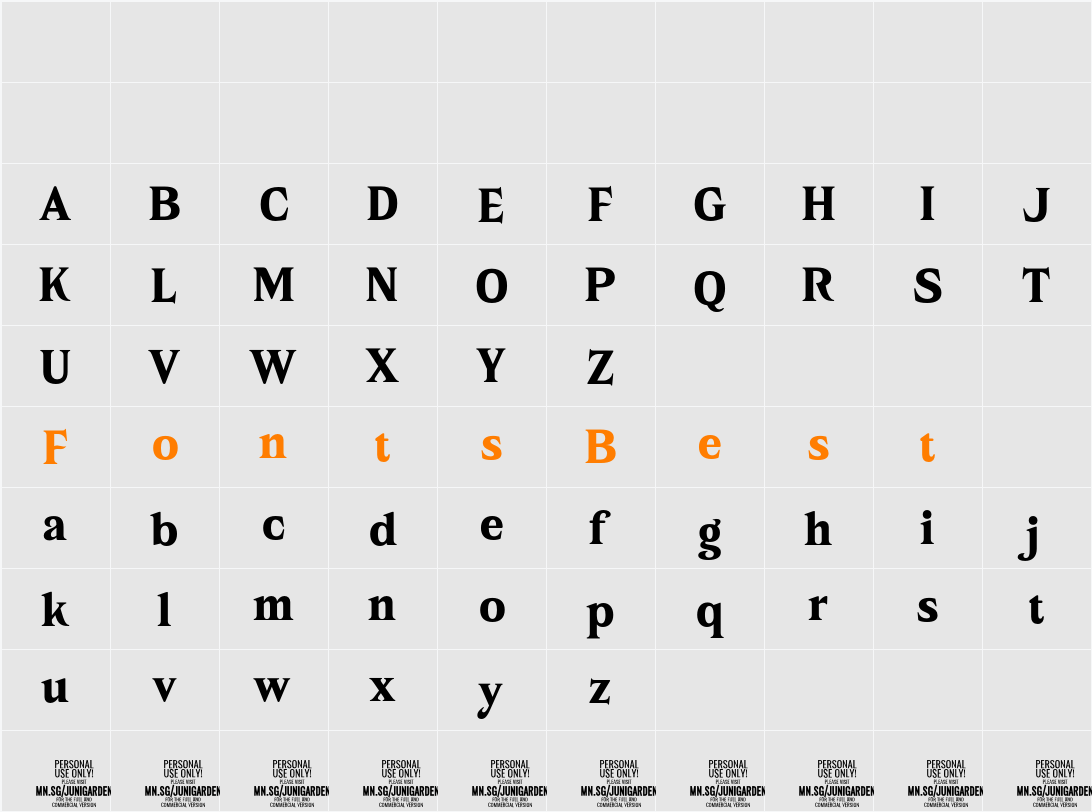 Junigarden Serif PERSONAL USE Character Map