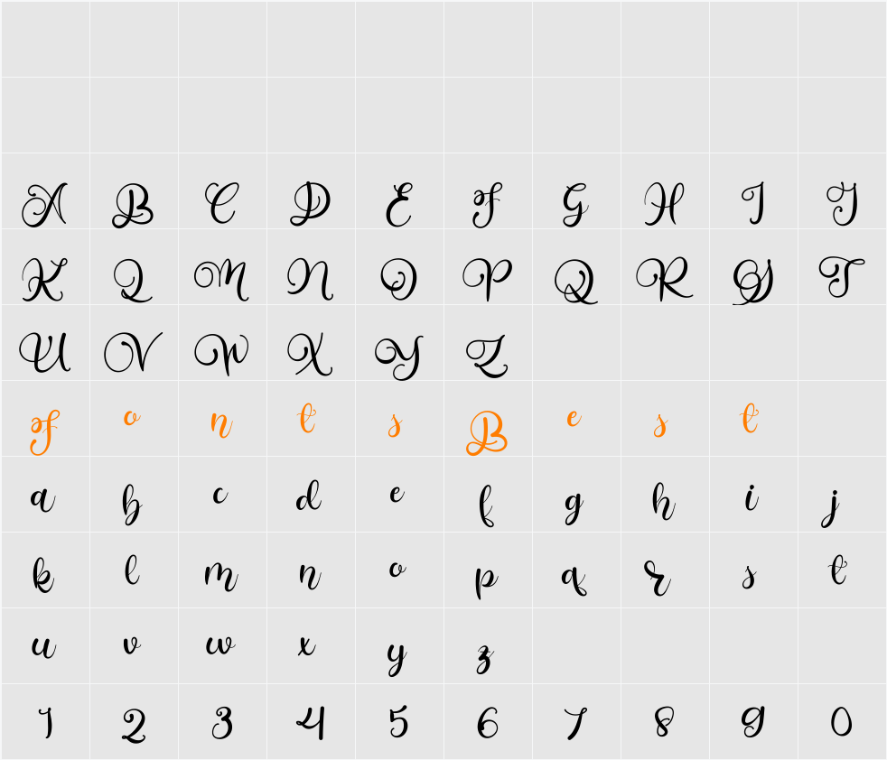 Alarate Script Personal Use Character Map