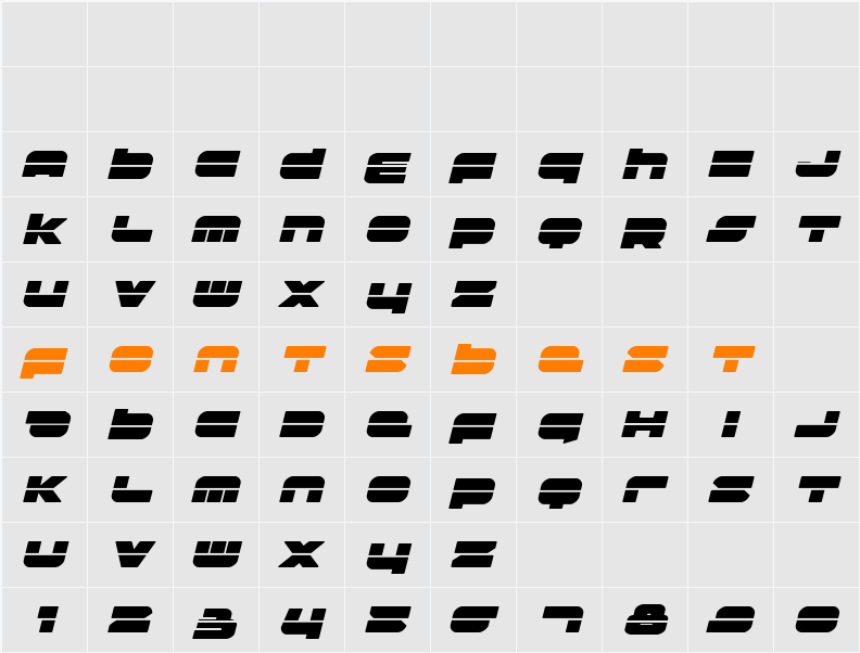 Delmoto Laser Italic Character Map