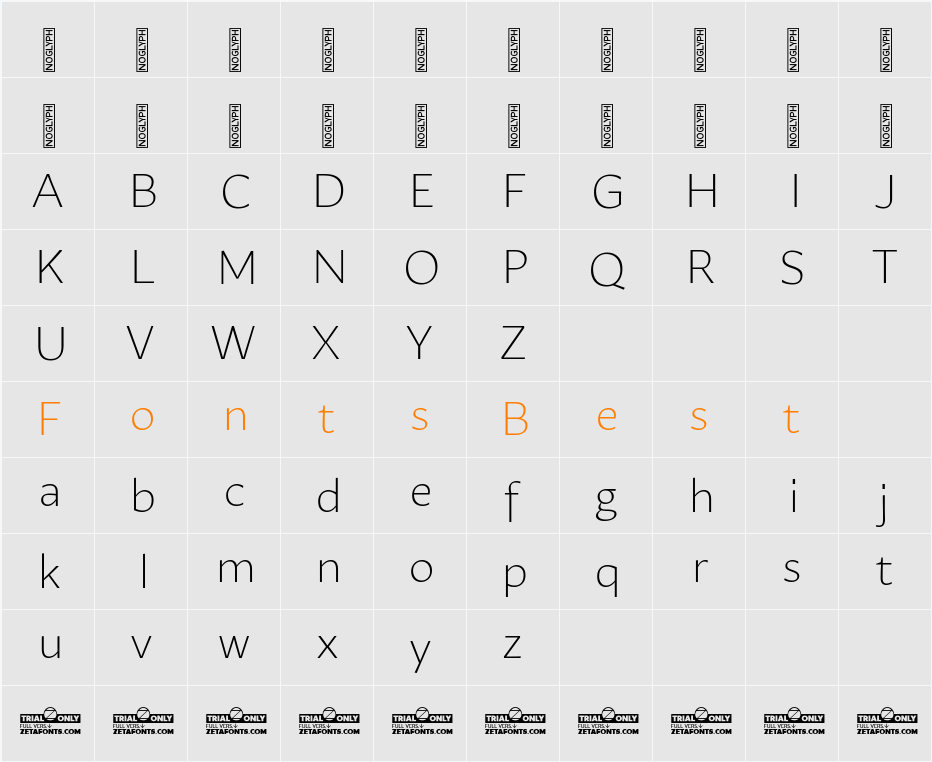 Ambra Sans Text Trial Light Character Map