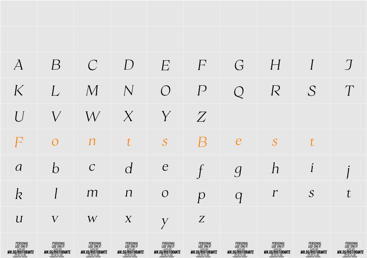Ristorante Serif PERSONAL USE Character Map