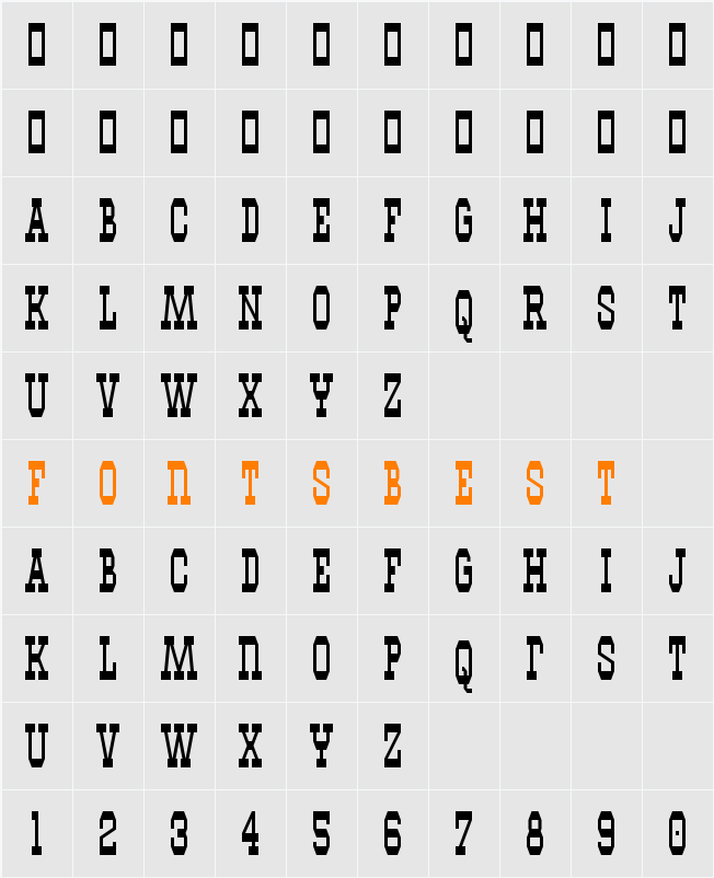 Westhorn Character Map