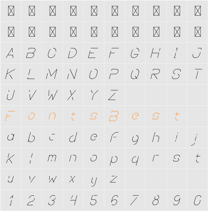 SPACE FUTURE LIGHT Character Map