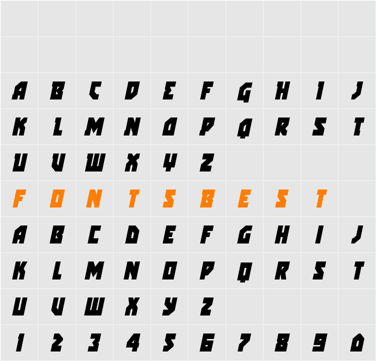 Arctic Guardian Condensed Italic Character Map