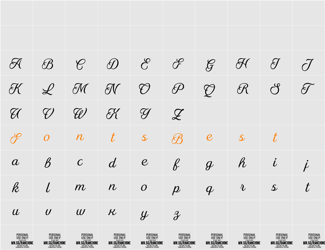 Ranchino Script Thin PERSONAL Character Map