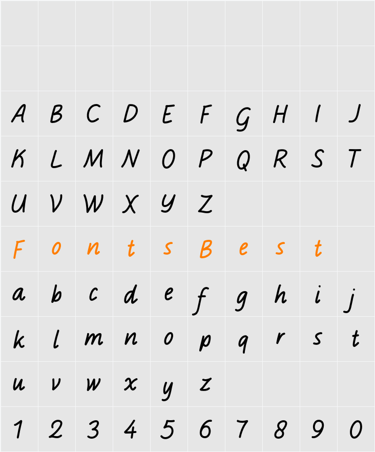 Curly Writing Character Map