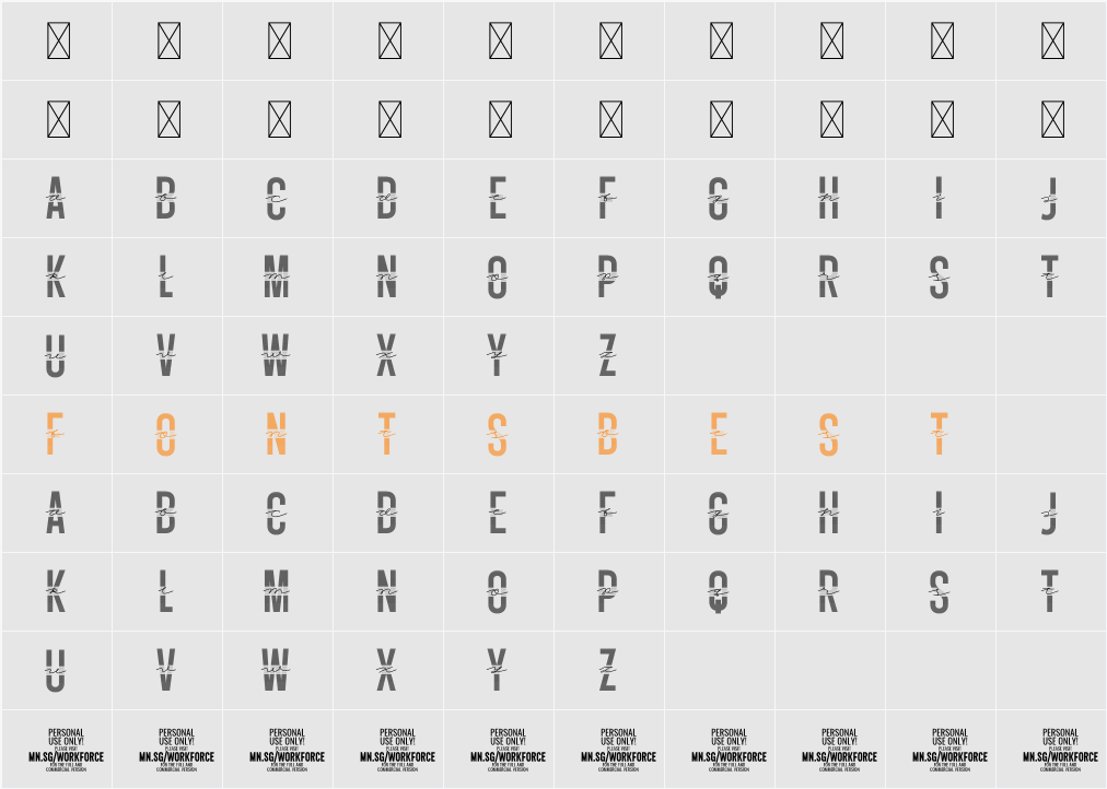Workforce Scale PERSONAL USE Character Map