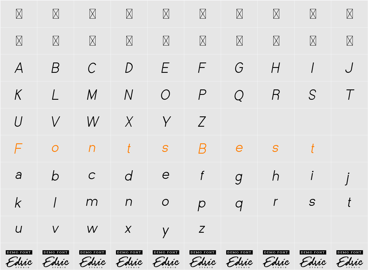 Strange Cool Demo Thin Italic Character Map