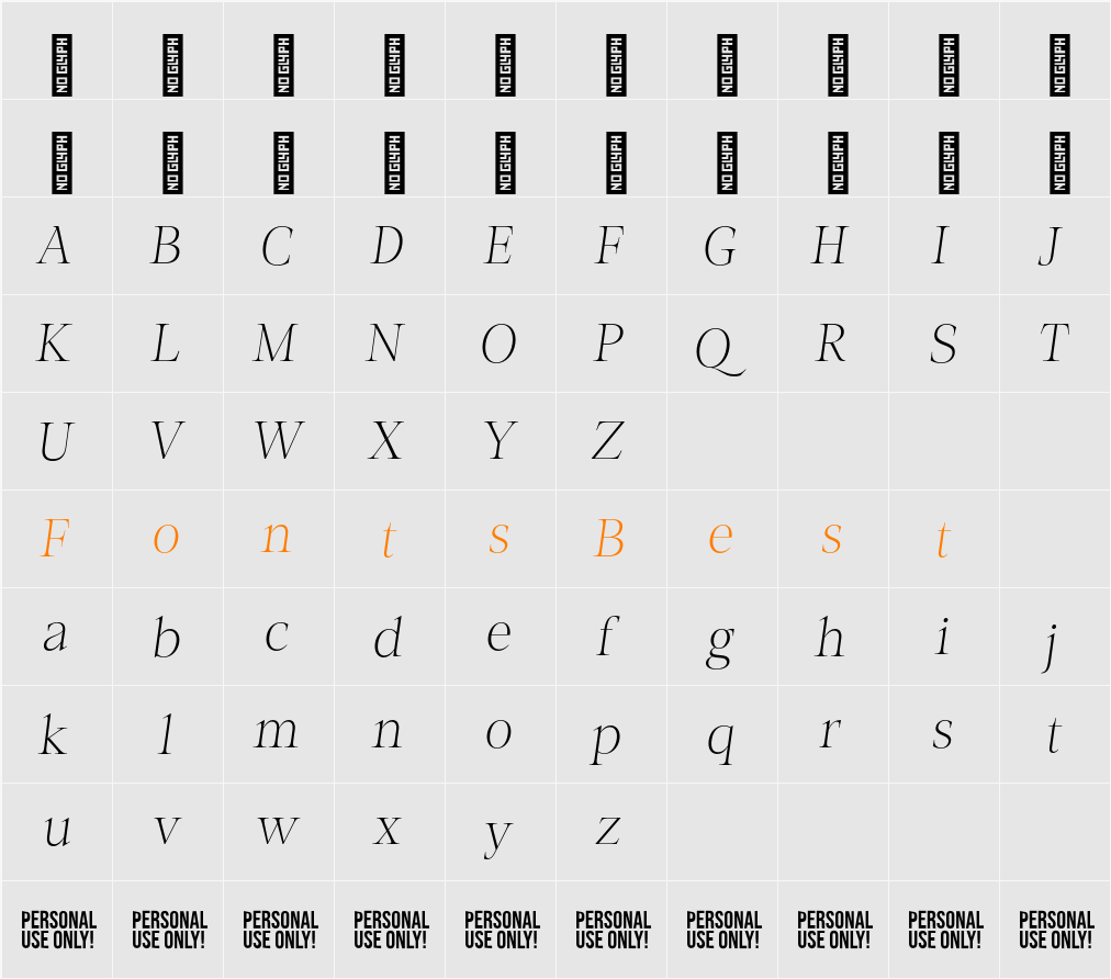 Role Model - Personal Use Oblique Character Map