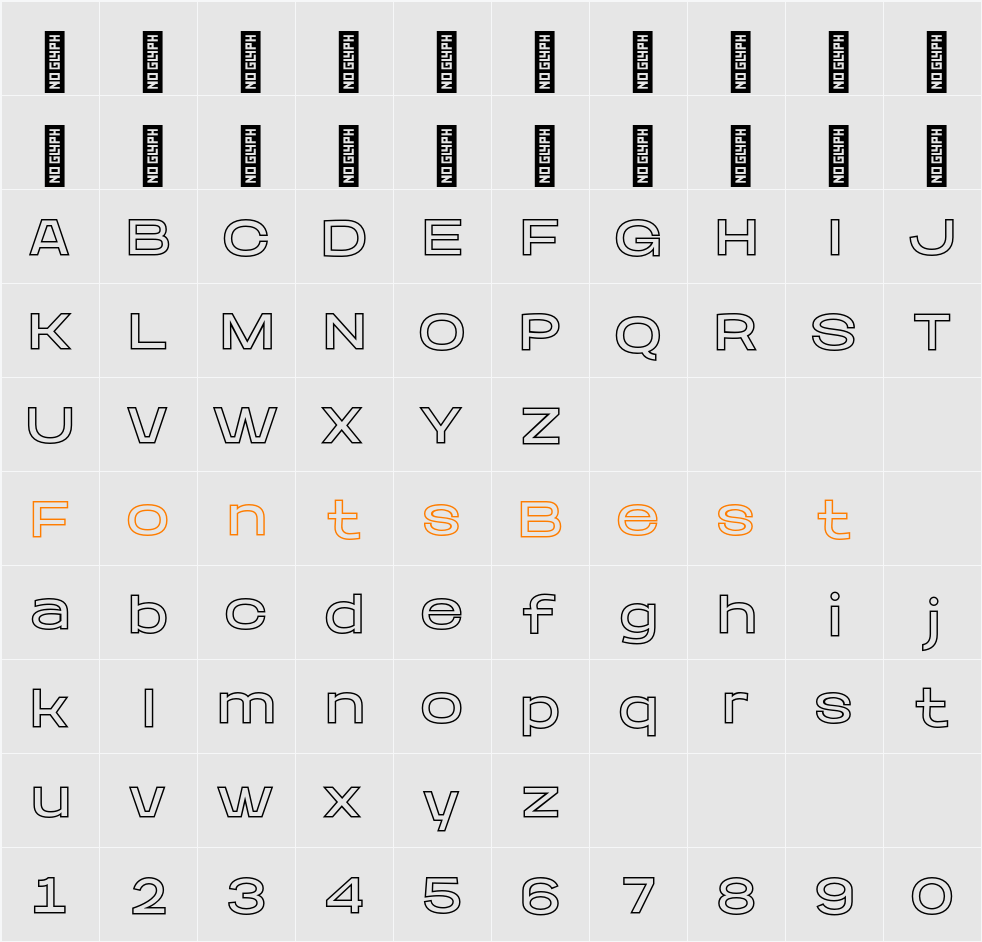 Aniko Light Outline Character Map