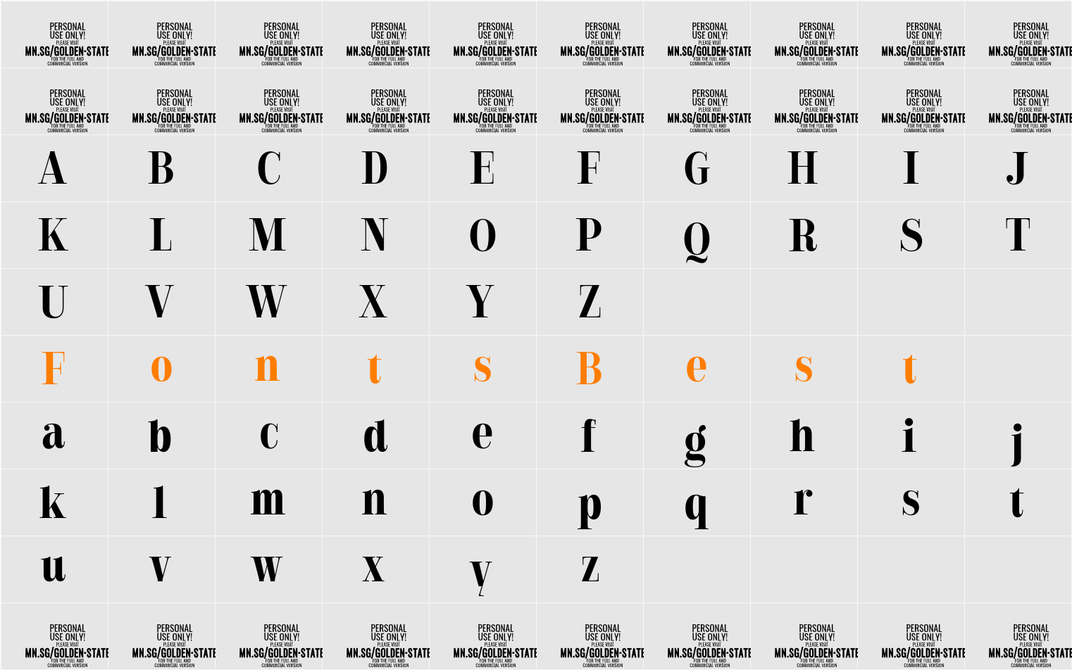 Golden State Serif PERSONAL Character Map