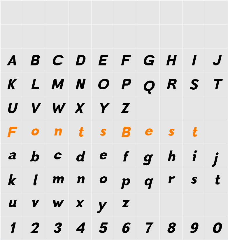 Toiban Italic Black Character Map